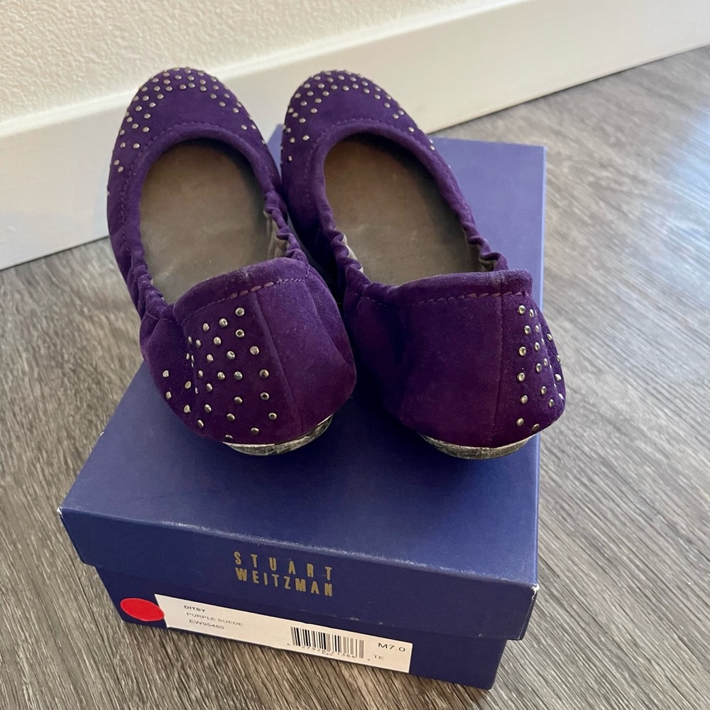 Authentic Stuart Weitzman Suede Flat Shoes, Size 7 - image 5